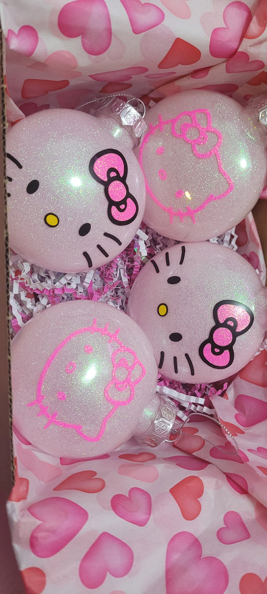 Pink Kitty Ornaments, 4 Pack of Pink Kitty Ornaments