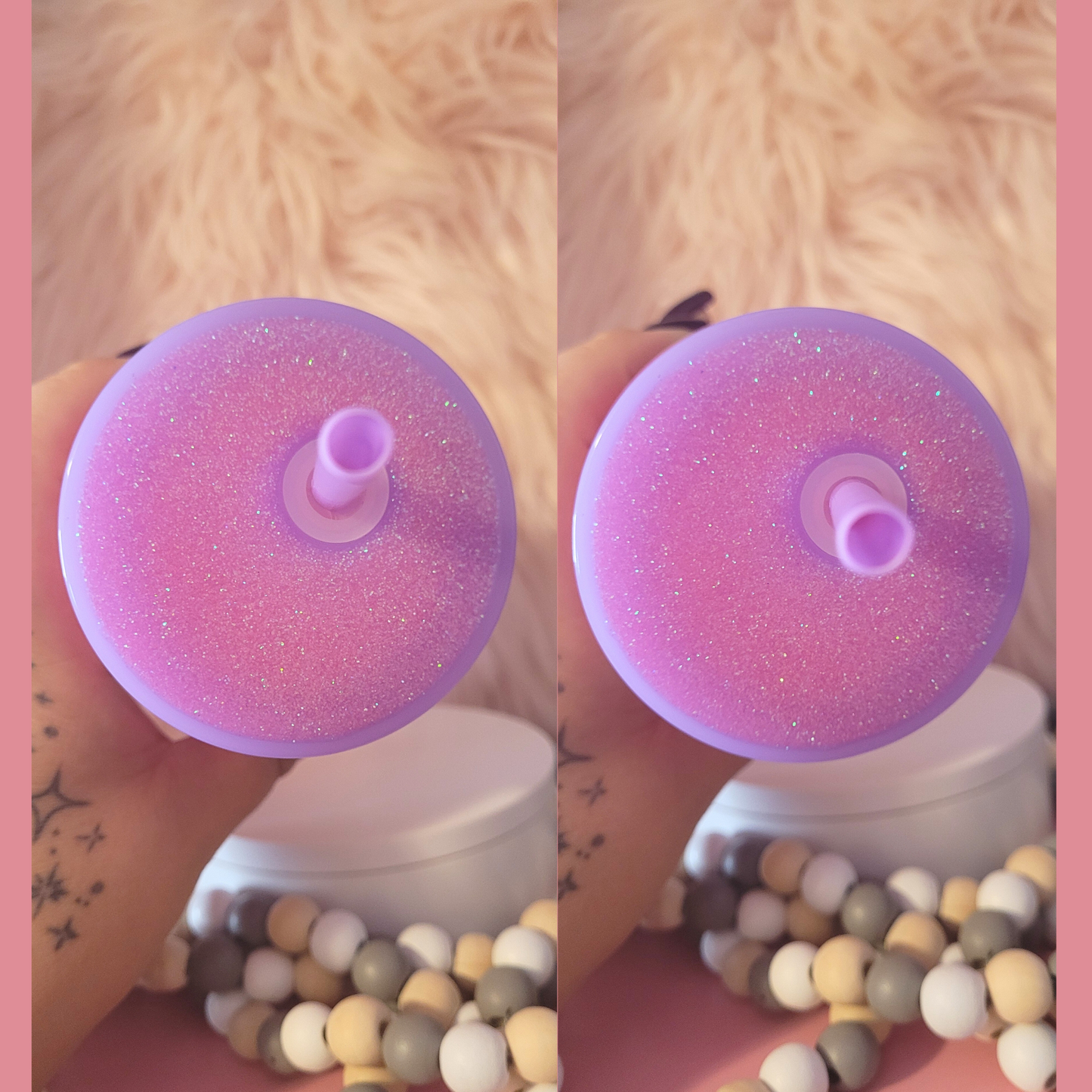 16 oz Pink Saniro Snowglobe Pink Glitter Cup