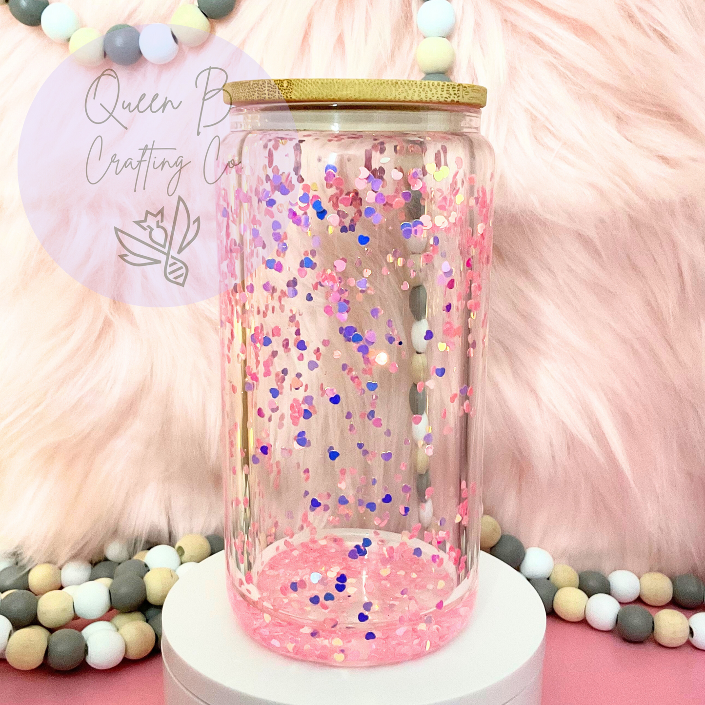 16oz pink hearts snowglobe