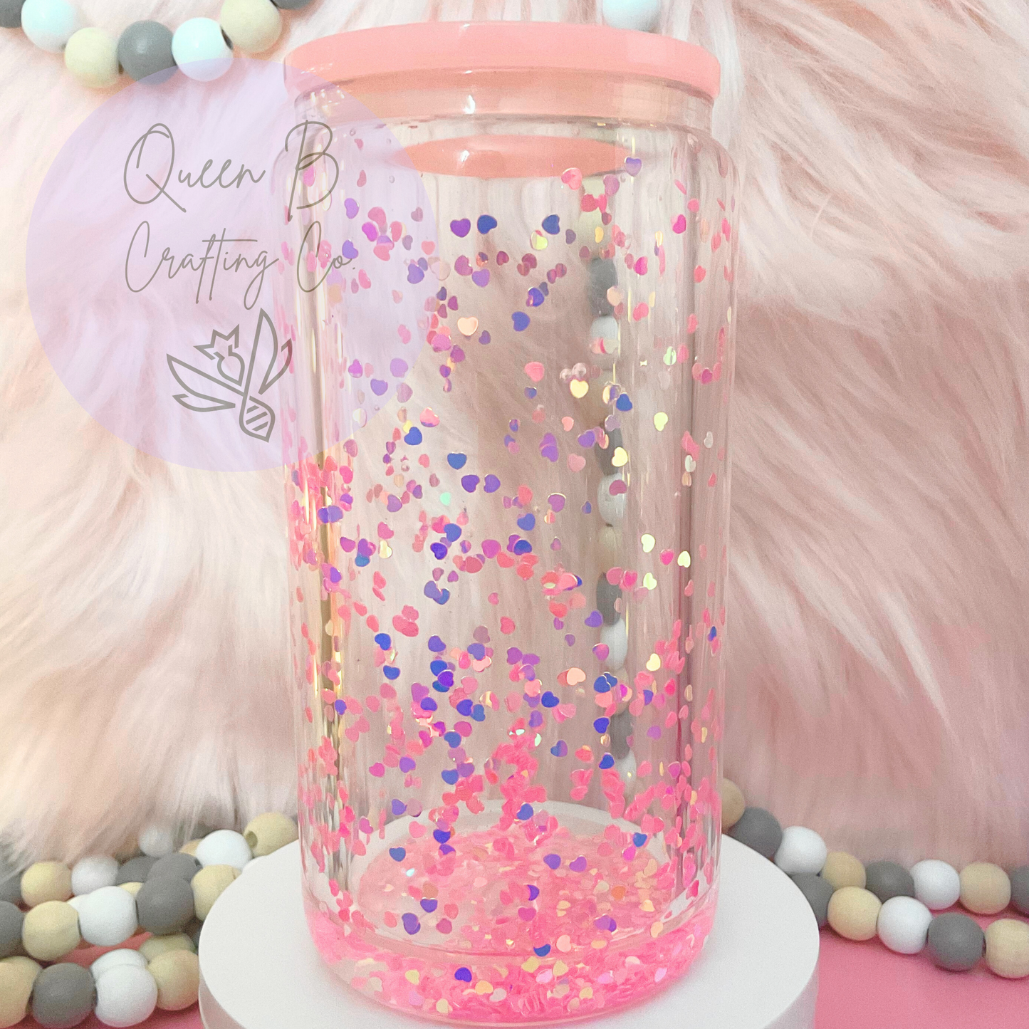 16oz pink hearts snowglobe