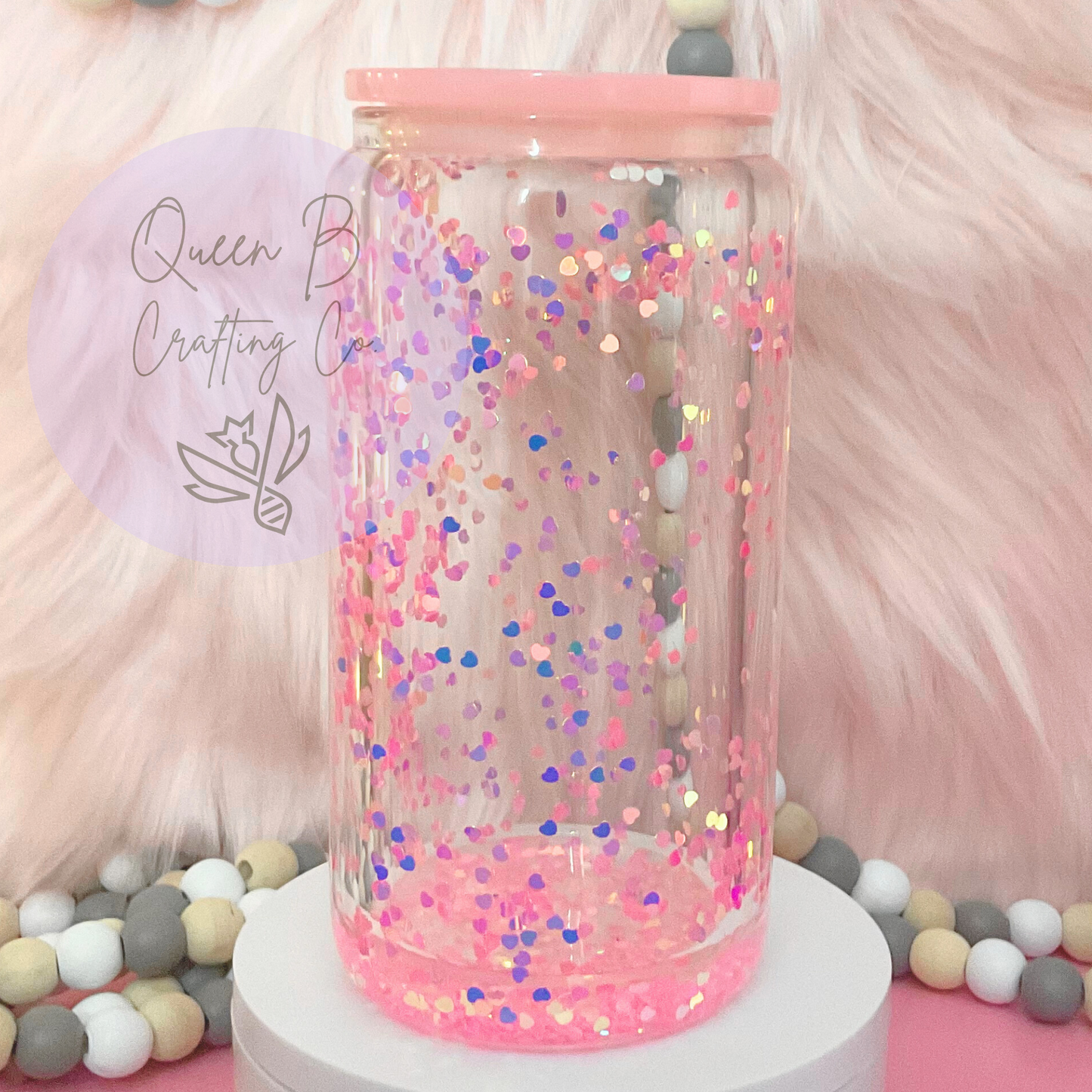 16oz pink hearts snowglobe